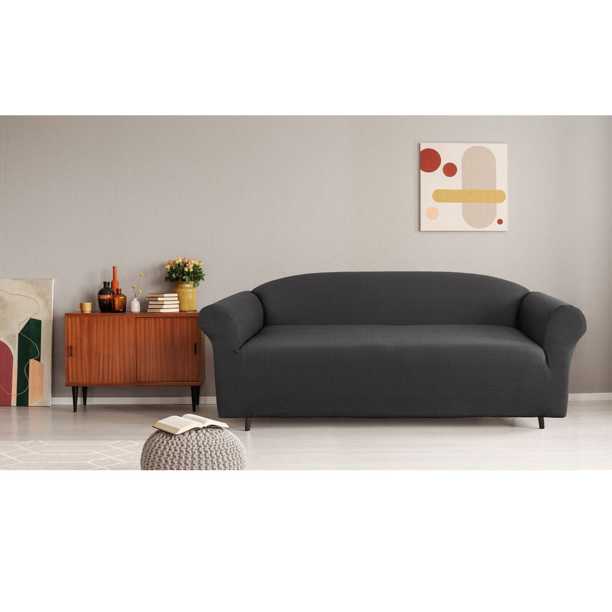 Elan Cambridge Extra-Stretch Sofa Cover – 3-Seater Couch Protector (Steel)