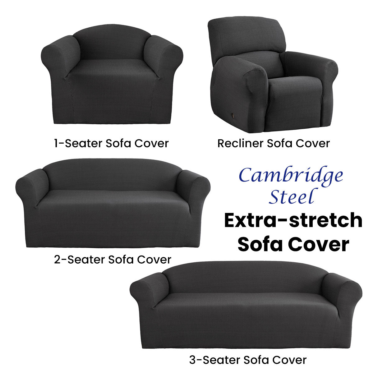 Elan Cambridge Extra-Stretch Sofa Cover – 3-Seater Couch Protector (Steel)