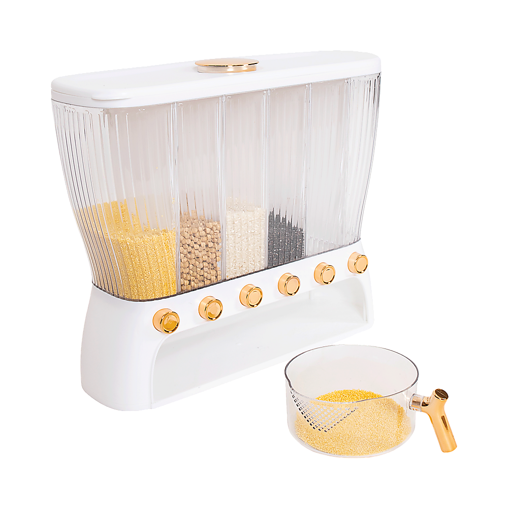 6-Grid Dry Food Dispenser Container – 26L Airtight Storage for Rice, Cereal, Grains & Beans