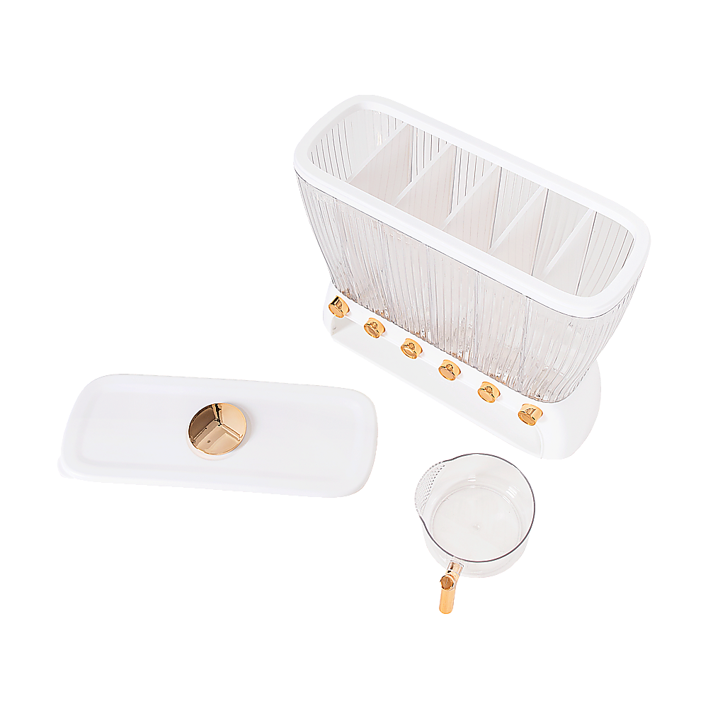 6-Grid Dry Food Dispenser Container – 26L Airtight Storage for Rice, Cereal, Grains & Beans