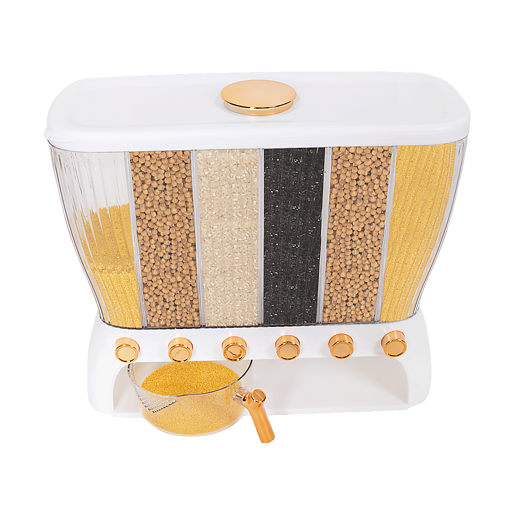 6-Grid Dry Food Dispenser Container – 26L Airtight Storage for Rice, Cereal, Grains & Beans