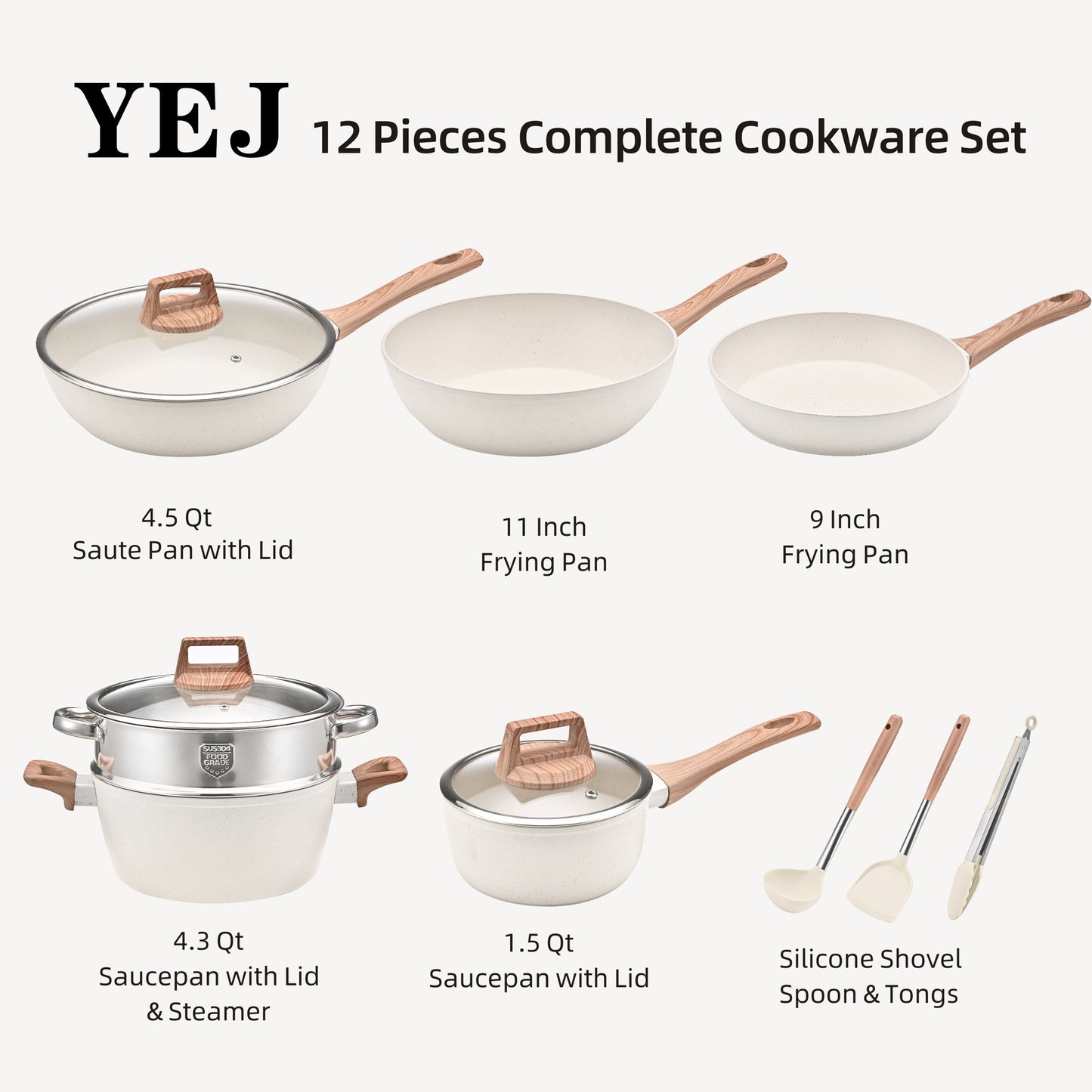 YEJ 12-Piece Non-Stick Cookware Set