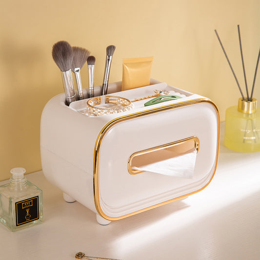 White PET Luxury Tissue Box – Multifunctional Desktop Paper Towel Organizer