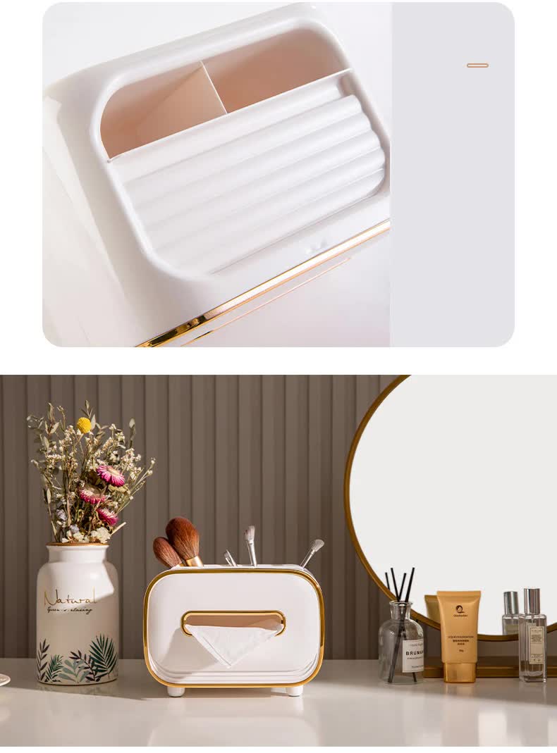 White PET Luxury Tissue Box – Multifunctional Desktop Paper Towel Organizer