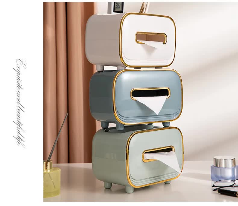 White PET Luxury Tissue Box – Multifunctional Desktop Paper Towel Organizer