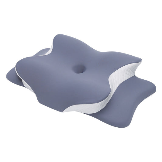 Ergonomic Butterfly Memory Foam Pillow – Orthopedic Neck & Shoulder Support | For Back, Side & Stomach Sleepers (Blue & White)