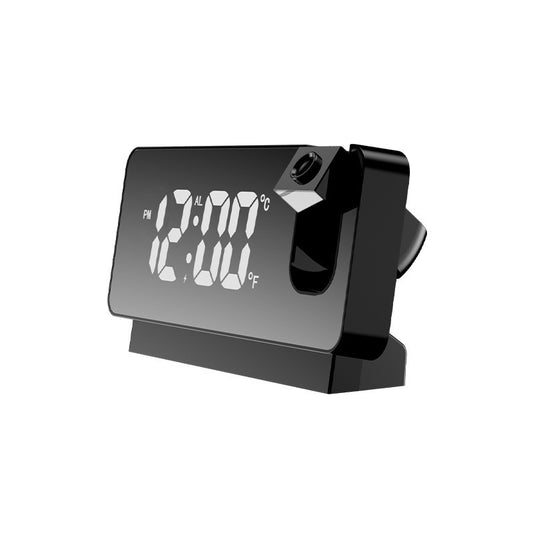 LED Digital Projection Alarm Clock with Temperature, Date, Snooze & 180° Adjustable Projector – Black with White Light
