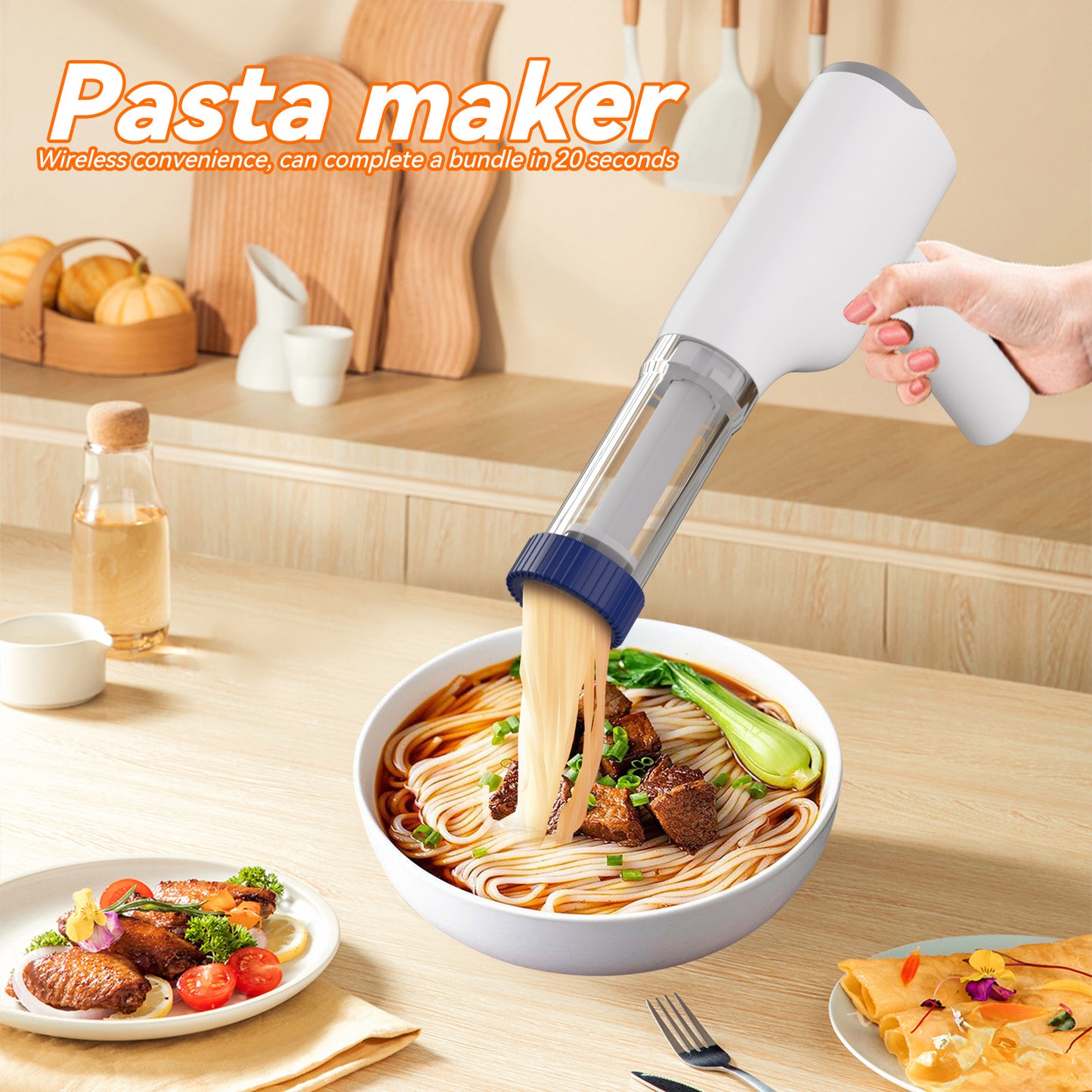 Portable Rechargeable Pasta & Noodle Maker – Cordless with Multiple Shaping Discs
