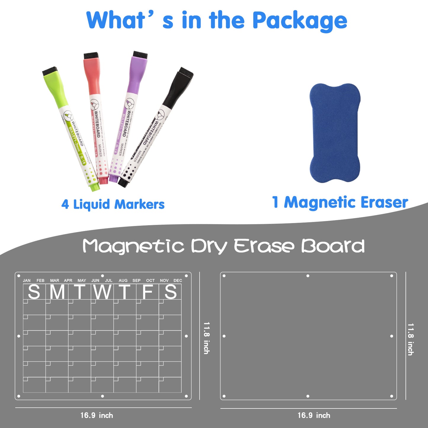 Magnetic Acrylic Magnetic Acrylic Fridge Calendar & Memo Board Set – Dry Erase Planner with Markers & Eraser (43x30cm)