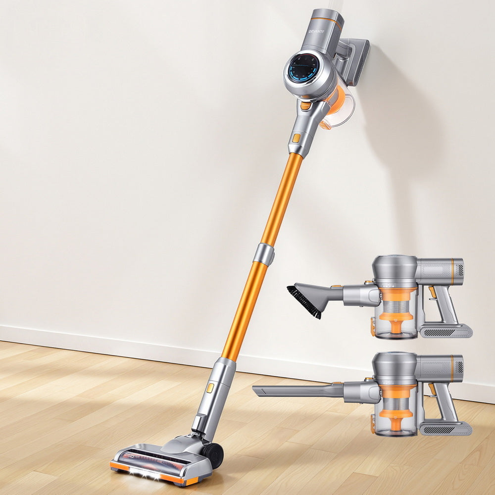 Devanti 300W Cordless Stick Vacuum Cleaner – Self-Standing, Brushless Motor, Golden