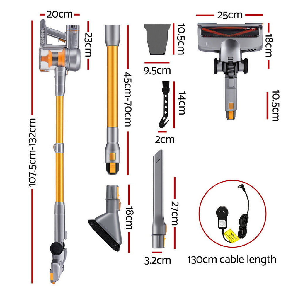 Devanti 300W Cordless Stick Vacuum Cleaner – Self-Standing, Brushless Motor, Golden