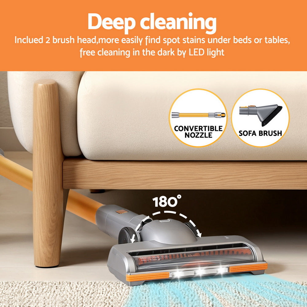 Devanti 300W Cordless Stick Vacuum Cleaner – Self-Standing, Brushless Motor, Golden